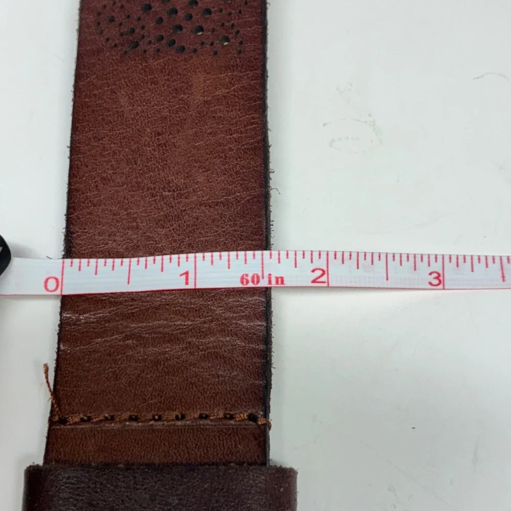 American Eagle Leather Belt Womens Large Brown Perforated Western Boho Artisan